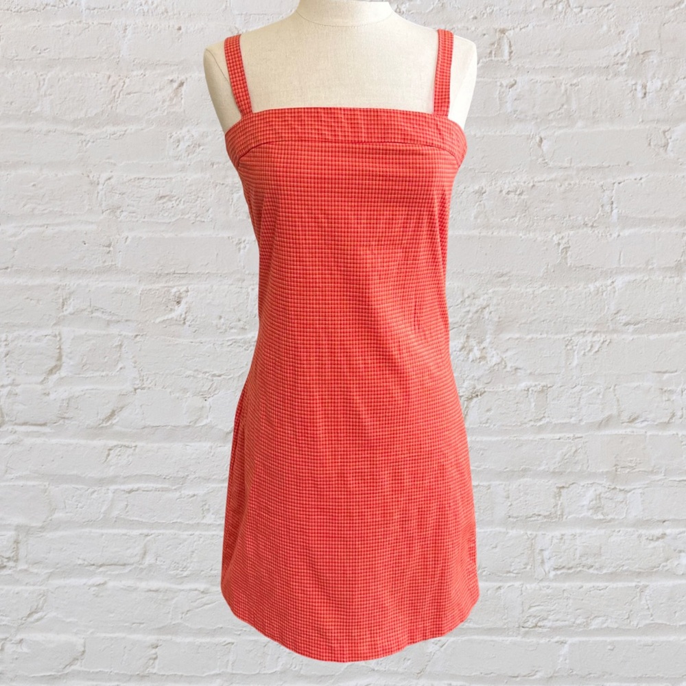 So... orange, yellow, and white cotton dress with small stripe pattern